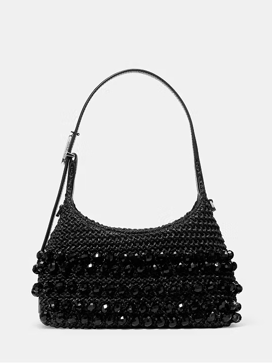 Kate Spade 454 Embellished Straw Mini Convertible Crossbody Bag, Black New Nwt